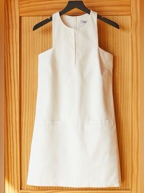 Emerson Fry cream cut out mod dress cotton twill hook & eye neckline pockets XS